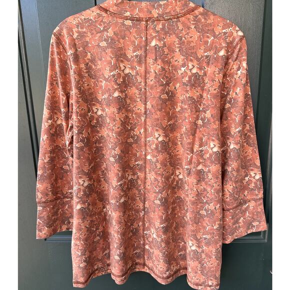 NEW Isaac Mizrahi Live! QVC Soho Printed 3/4 Sleeve Top Sz M Brown Floral Soft - Picture 4 of 6